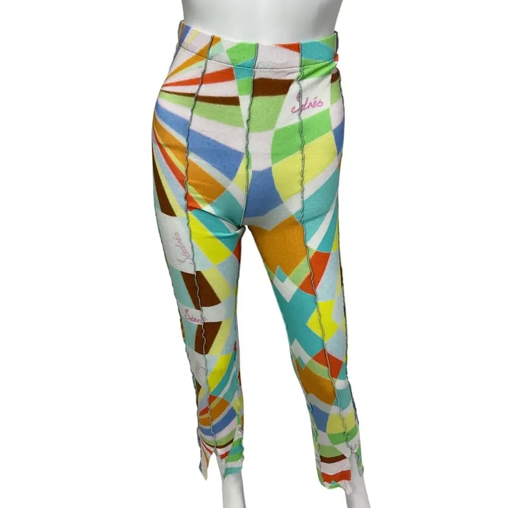 Siedres Vibrant Multicolor Kaleidoscope-Print Jersey Slim-Leg Pants Size XS - Picture 2 of 5